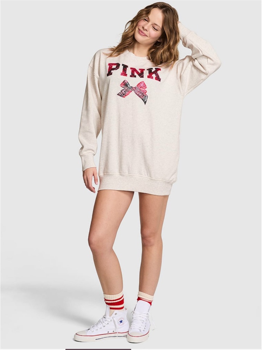 PINK X Love Shack Fancy Victoria's Secret Cream Long Sleeve Logo Tunic BIN#15